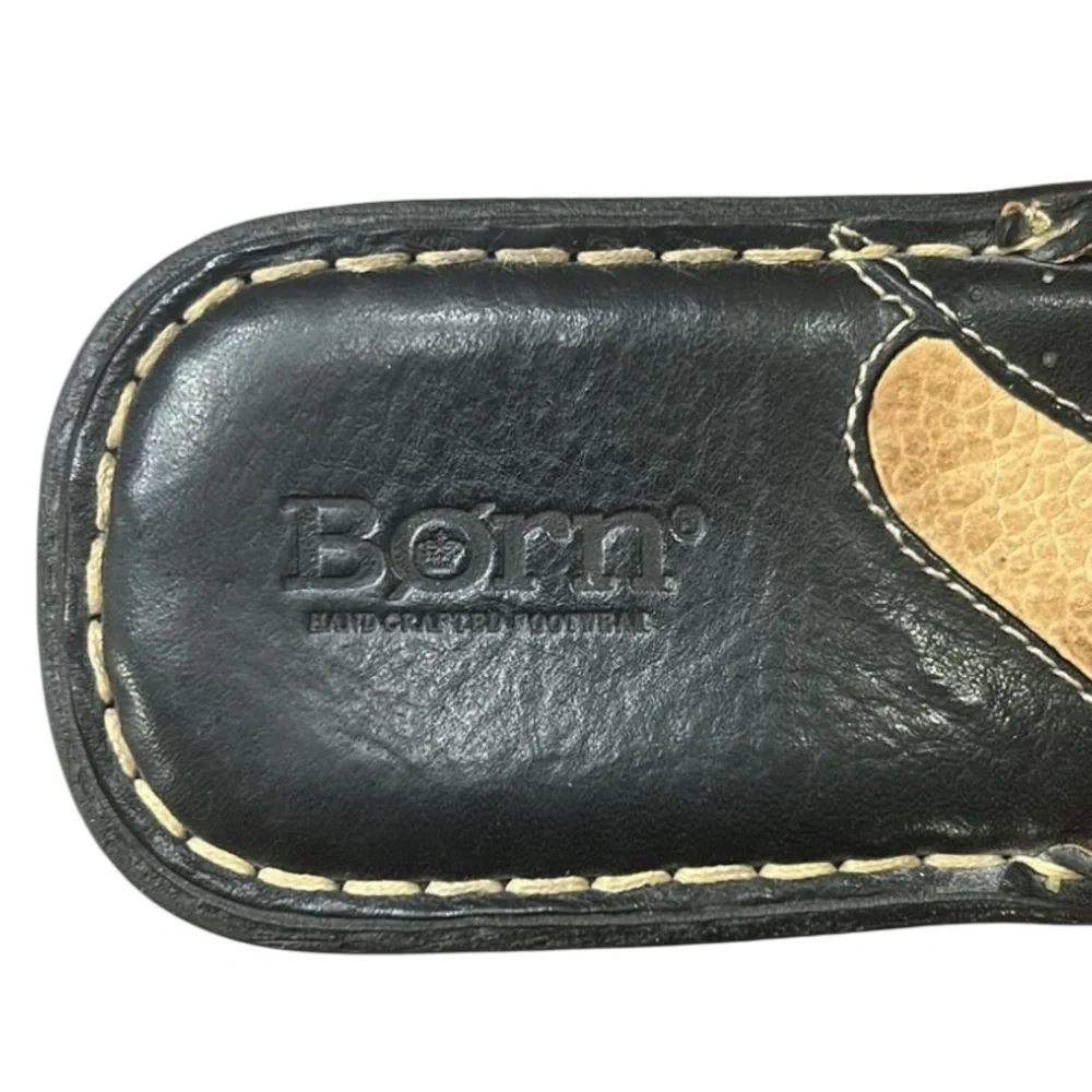 Born Folly Slip On Black Learher Wedge Sandals Size 8 - Picture 7 of 11